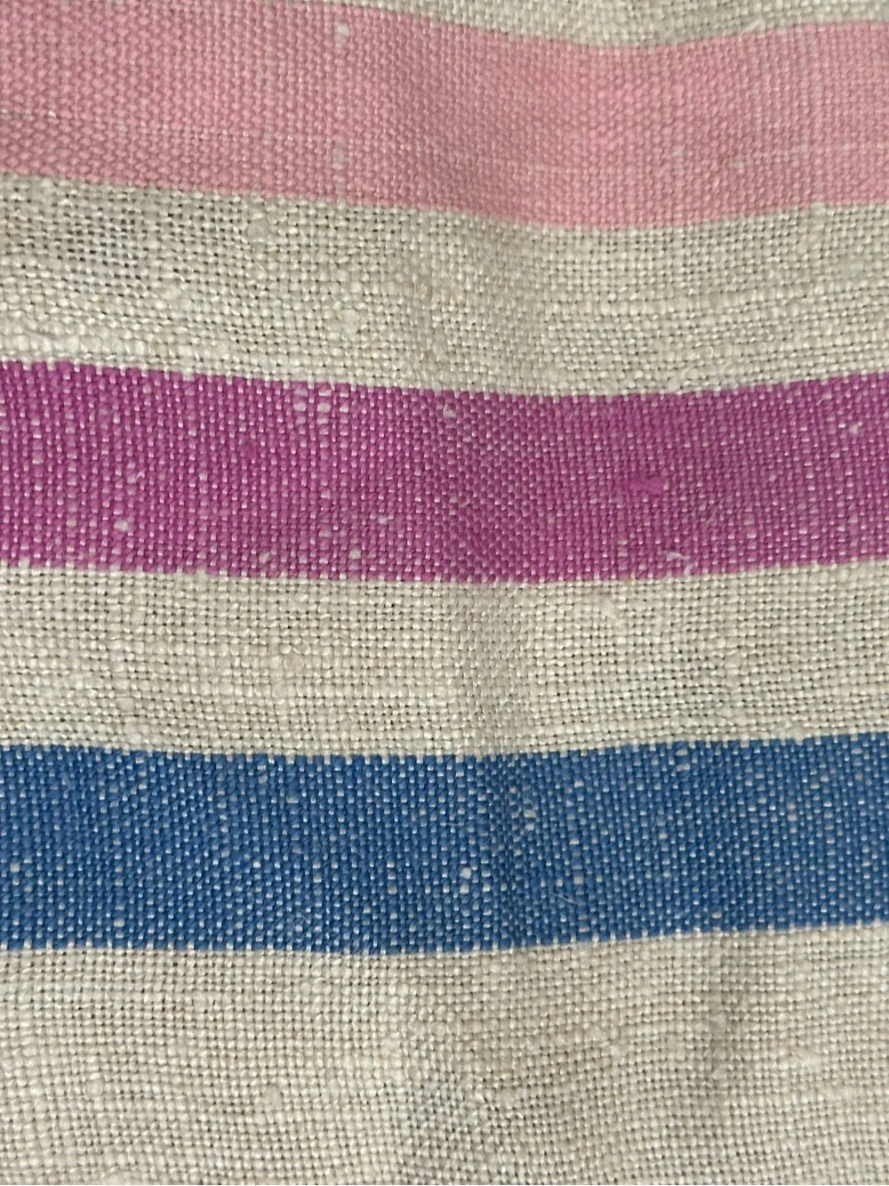 Vintage Linen Kitchen Dish Hand Towel Beige Pink Blue Purple Stripes Fringe 25